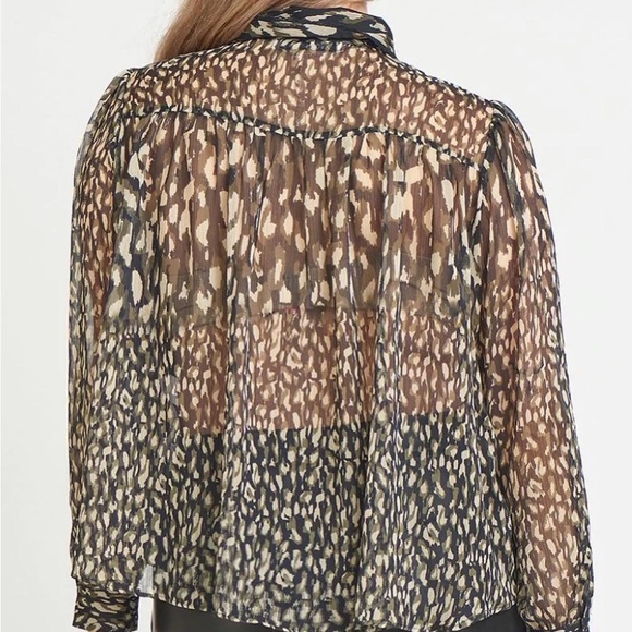 BLACK TAPE Womens Black Sheer Printed Long Sleeve Collared Evening Blouse Size X - Picture 3 of 10